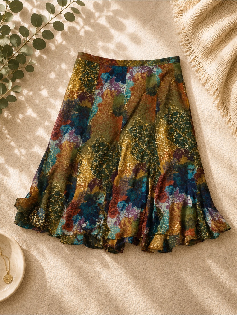 Coldwater Creek Women’s 1X Silk Blend Floral Skirt | Boho Midi Skirt
